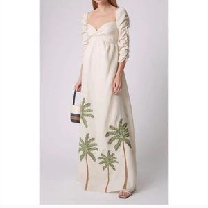 NWT Agua Bendita America Palm-Detailed Linen Dress XS